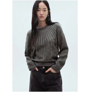 Mango Women's Glitter Detail Knitted Sweater gray size L NWOT
